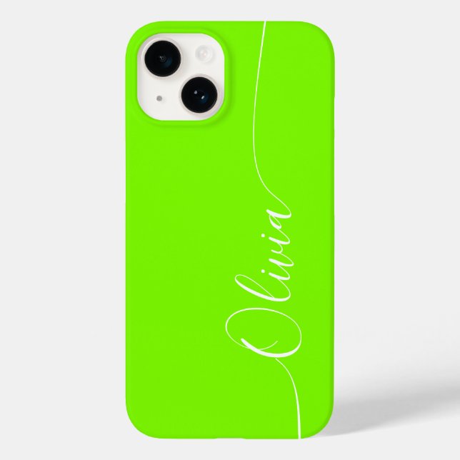 Green White Elegant Calligraphy Script Name Case-Mate iPhone Case (Back)