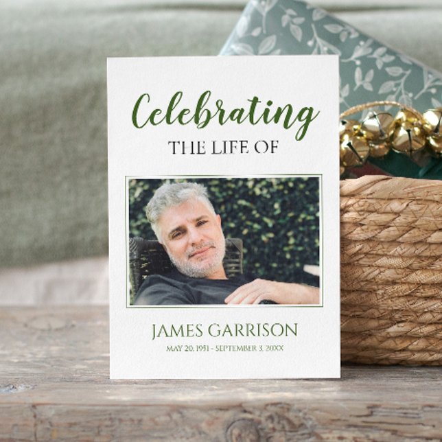 Green White Elegant Funeral Prayer Card with Photo (Creator Uploaded)