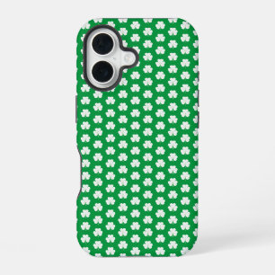 Green White Elegant Irish Shamrock Clover Pattern iPhone 16 Case