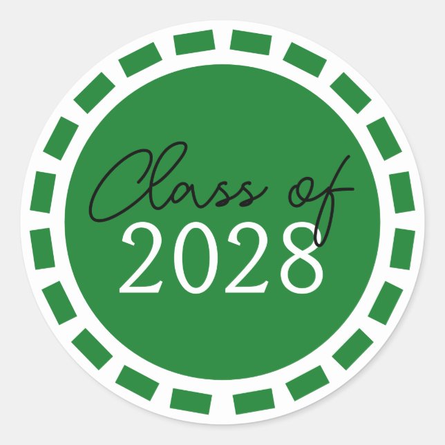 Green & White Filmstrip Graduation Classic Round Sticker (Front)