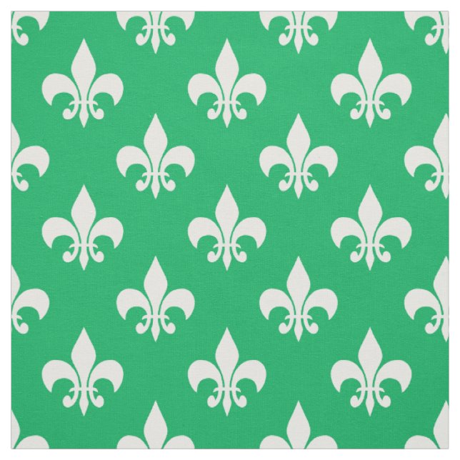 Green White Fleur-de-lis Textile Fabric (Swatch)