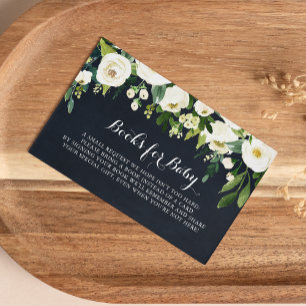 Green White Floral Blue Baby Shower Book Request  Enclosure Card