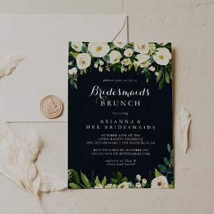 Green White Floral Blue Bridesmaids Brunch Shower  Invitation