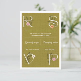 Green & White Floral Decorative RSVP Wedding Card