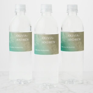 Green White Floral Elegant Watercolor Wedding Water Bottle Label