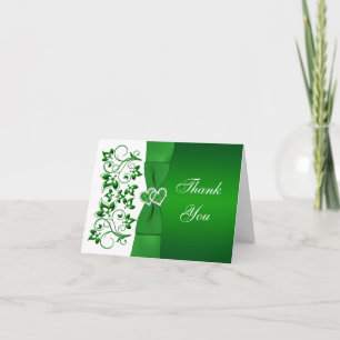 Green, White Floral, Hearts Wedding Thank You Card