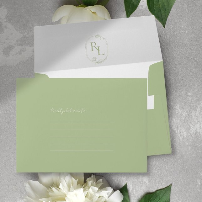 Green & White | Floral Monogram Wedding Envelope (Creator Uploaded)