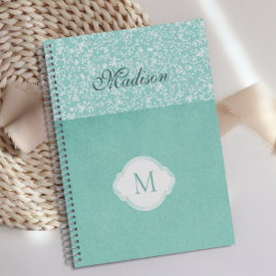 Green White Floral Pastel Trendy Monogram Planner