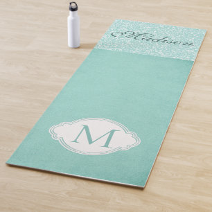 Green White Floral Pastel Trendy Monogram Yoga Mat