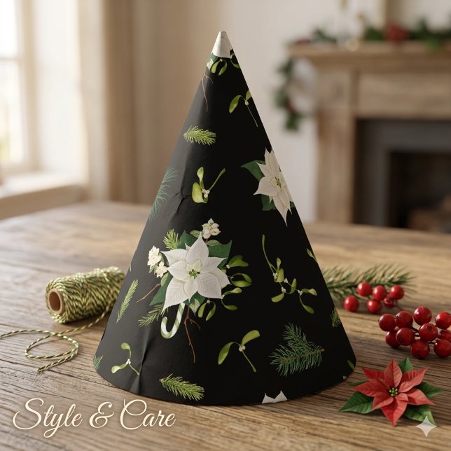 Green White Floral Pattern Black Party Hat (Green White Floral Pattern Black Party Hat)
