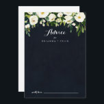Green White Floral Royal Blue Calligraphy Wedding  Advice Card<br><div class="desc">This green white floral royal blue calligraphy wedding advice card is perfect for a rustic wedding. The design features elegant watercolor white peonies with green foliage in a dark blue background. These cards are perfect for a wedding, bridal shower, baby shower, graduation party & more. Personalise the cards with the...</div>