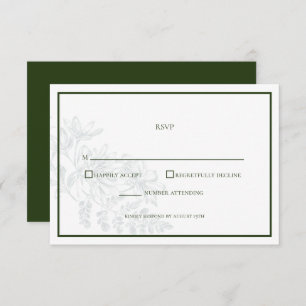 Green White Floral Simple Wedding RSVP Card