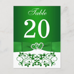 Green, White Floral Table Number Card
