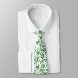 Green White Floral Toile Chinoiserie Wedding Tie