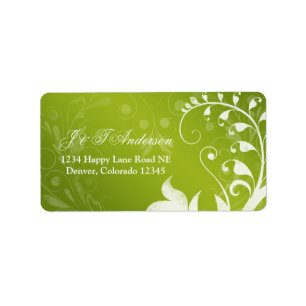 Green White Floral Wedding Address Label