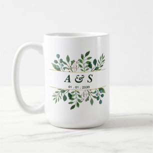 Green White Floral Wedding Coffee Mug