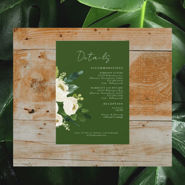Green White Floral Wedding Details Invitation (Creator Uploaded)