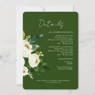 Green White Floral Wedding Details Rounded Invitation