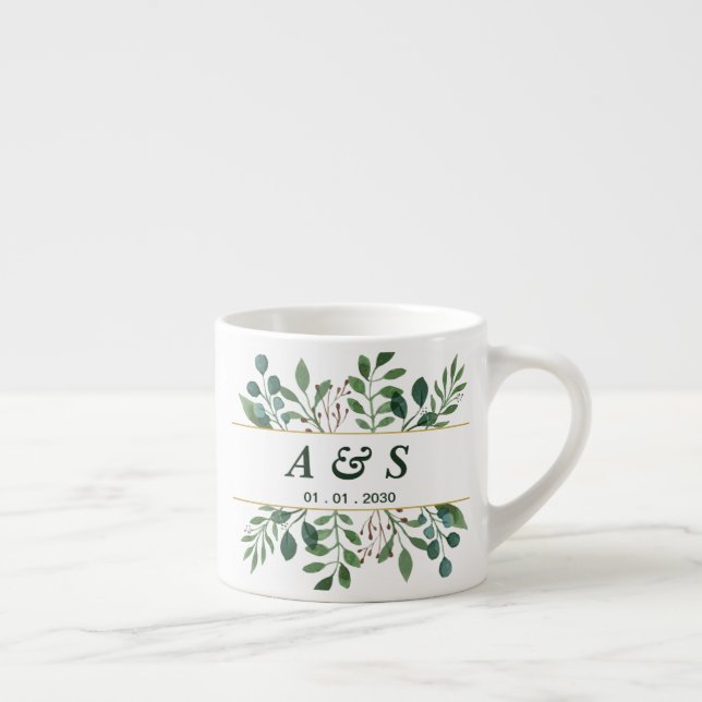 Green White Floral Wedding Espresso Cup (Right)