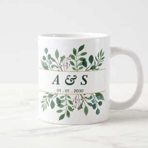 Green White Floral Wedding Giant Coffee Mug