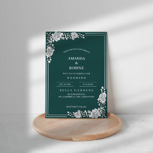 Green & White Floral Wedding Invitation