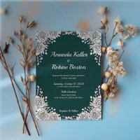 Green & White Floral Wedding Invitation