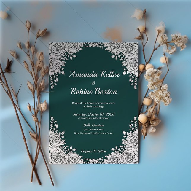 Green & White Floral Wedding Invitation (Creator Uploaded)