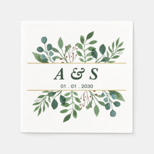 Green White Floral Wedding Napkins 