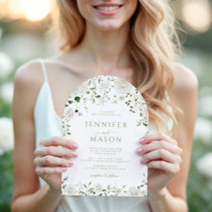 Green White Flowers Eucalyptus Rose Peony Wedding Invitation