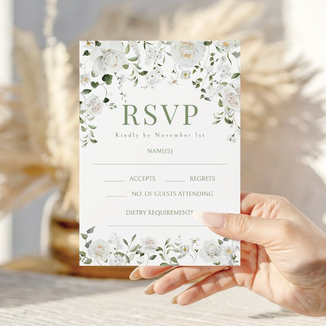 Green White Flowers Eucalyptus Wedding RSVP cards (Creator Uploaded)