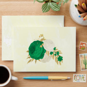 green & white flowers gold botanical wedding envelope