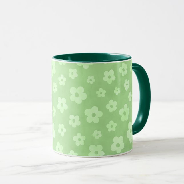 Green & white flowers tea cup with green handle (Front Right)