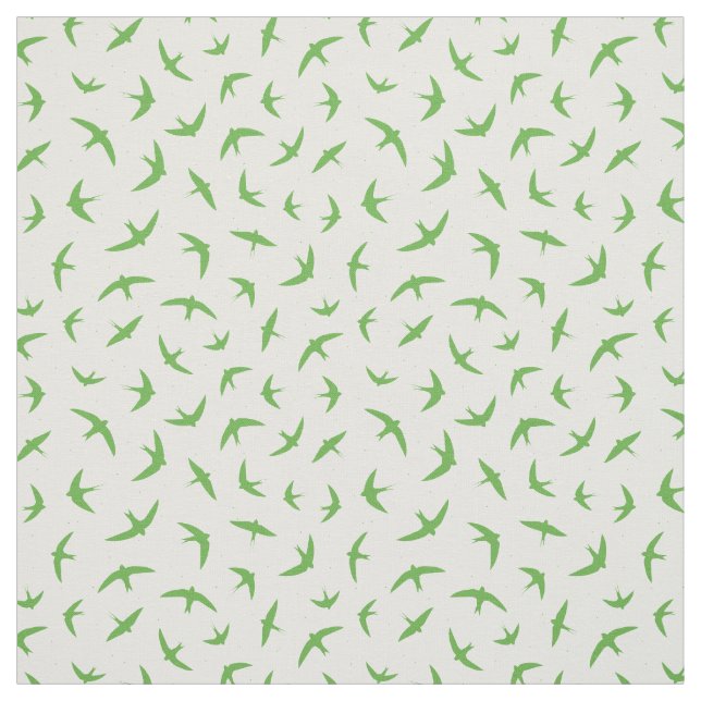 Green White Flying Swallows and Swifts Pattern Fabric (Swatch)