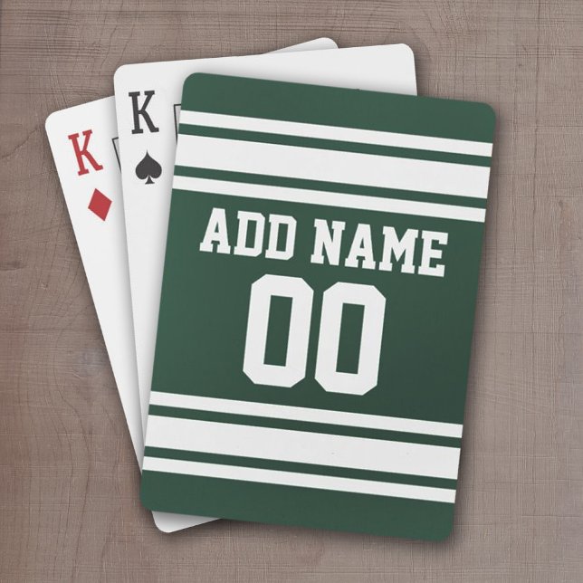 Green White Football Jersey Custom Name Number Playing Cards (Football Jersey personalized playing cards)