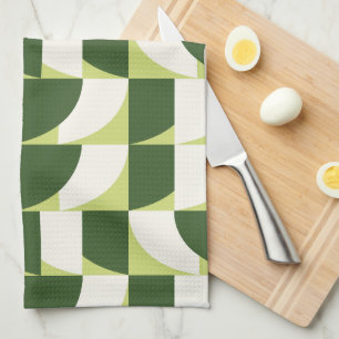 Green White Geometric Abstract Art Tea Towel
