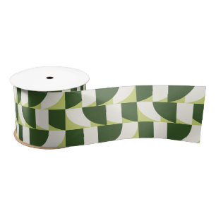 Green White Geometric Abstract  Satin Ribbon