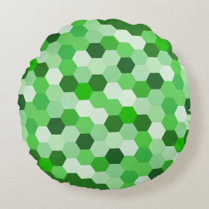 Green White Geometric Hexagon Round Cushion