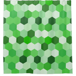 Green White Geometric Hexagon Shower Curtain