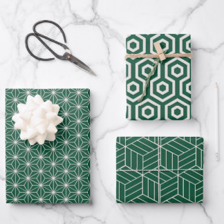 Green + White Geometric Pattern | Wrapping Paper Sheet