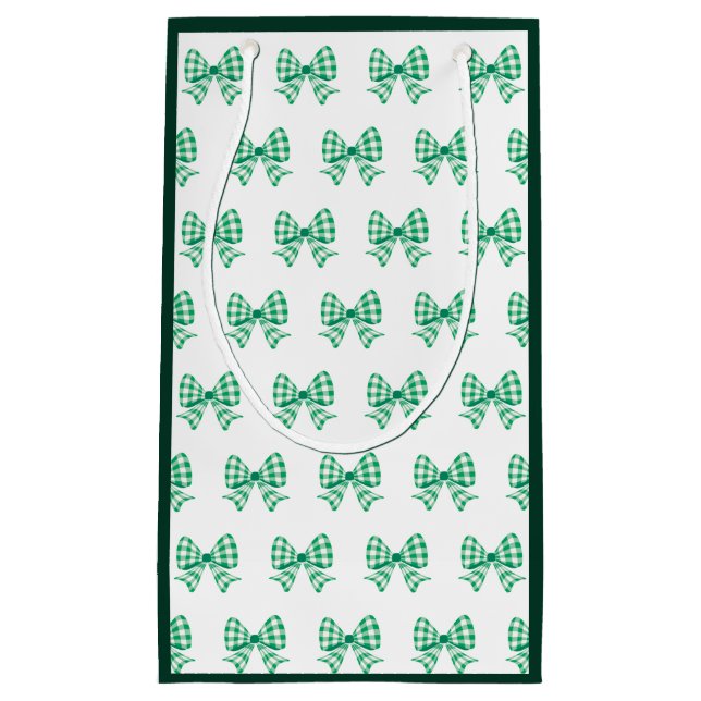 Green-white gingham bow pattern small gift bag (Front)