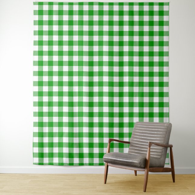 Green & White Gingham Check Tapestry (In Situ)