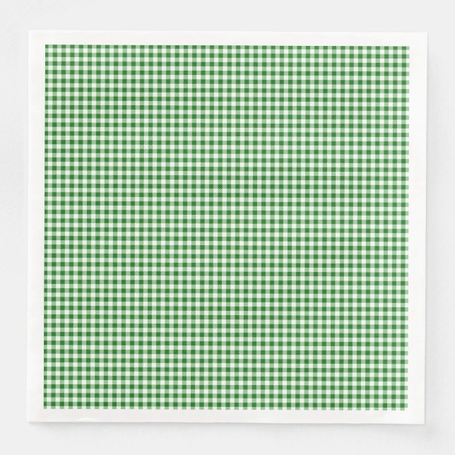 Green White Gingham Chequered Plaid Pattern Napkin (Front)