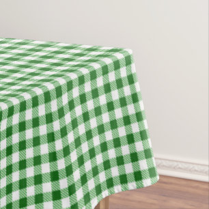 Green White Gingham Chequered Plaid Pattern Tablecloth