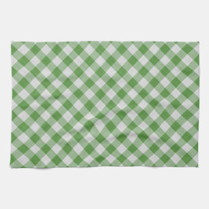 Green White Gingham Plaid Checkered Pattern Tea Towel