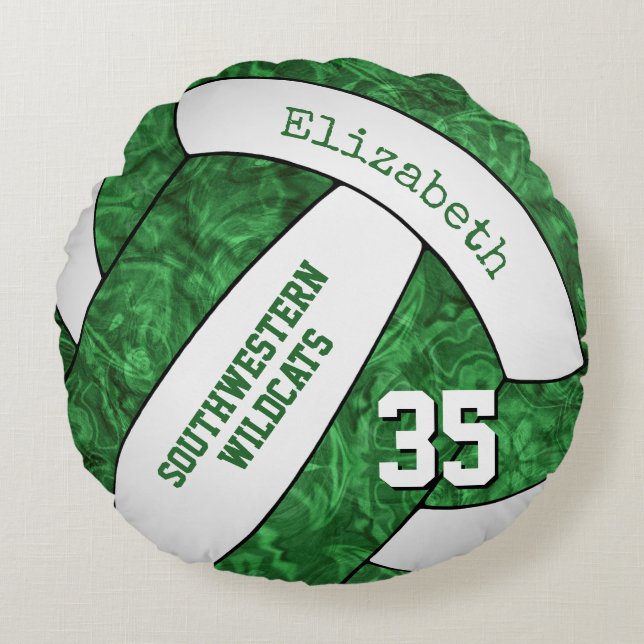 green white girls volleyball team keepsake round cushion (Front)