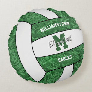 green white girly sports volleyball team colours  round cushion