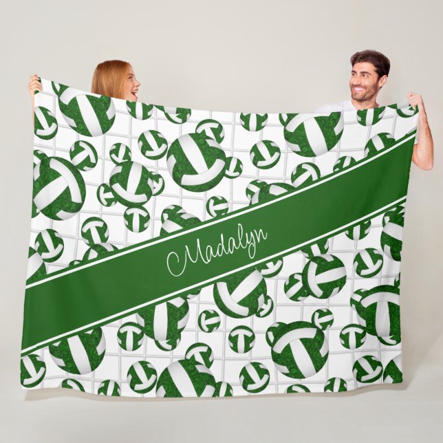 green white girly volleyballs pattern w net accent fleece blanket (In Situ)
