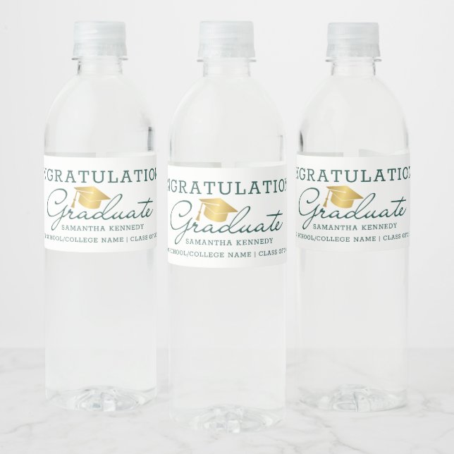 Green White Gold 2025 Graduate Graduation Party  Water Bottle Label (Bottles)
