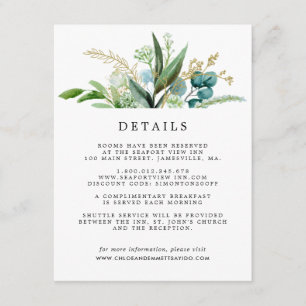 Green White Gold Botanical Wedding Guest Details Enclosure Card