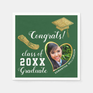 Green White Gold Class 2023 Grad Photo Graduation Napkin